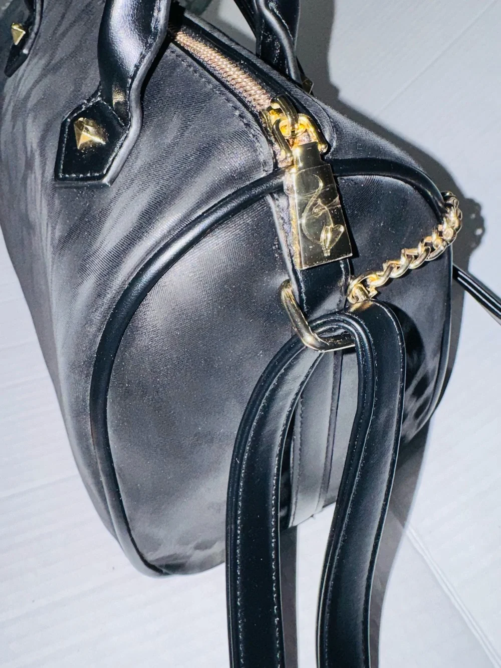 Baby Phat Black leopard print Satchel with Gold Charm Chain BNWT